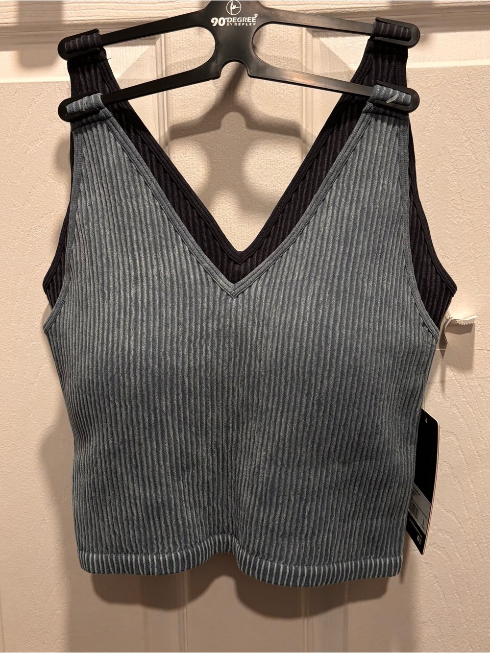 NWT 90 Degree by Reflex 2 Pack Seamless Alamo Bra Crop Tank large stonewashed